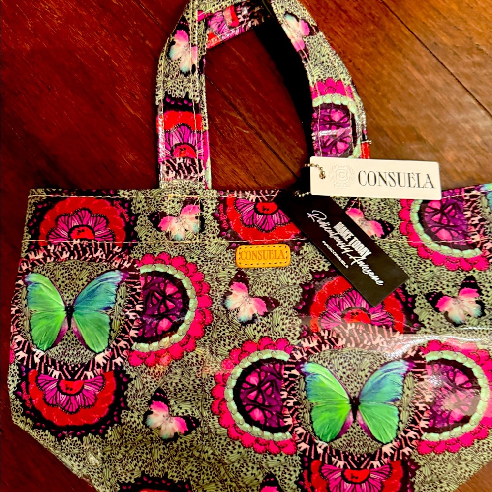 Consuela Pink and Green Butterfly Tote